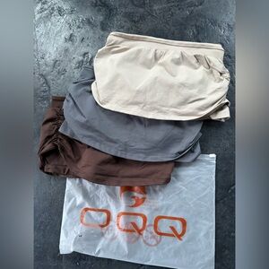 OQQ Women's Mini Skirt Set - Cream, Gray, and Brown